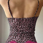 Vintage camisole top with lace trim and leopard print