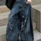 Blaue Retro Distressed Wide Leg Boyfriend Jeans