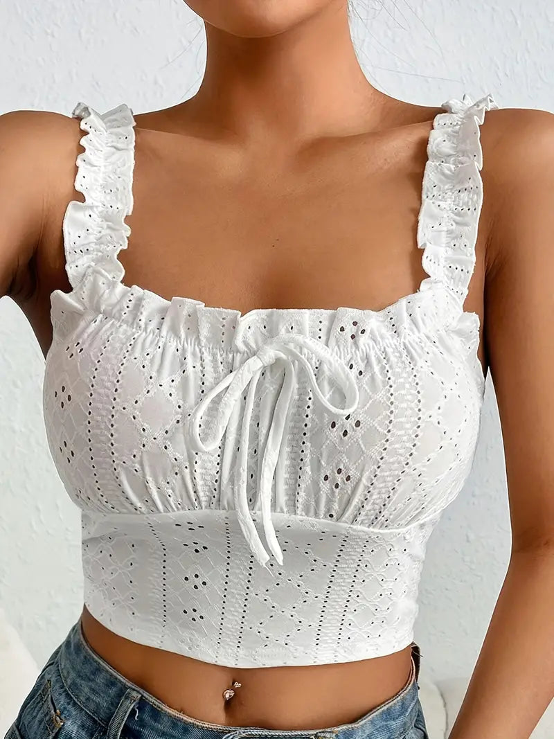 Top corto bianco vintage Coquette 