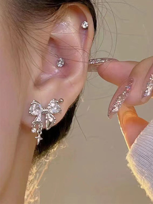 Glittering Bow Rhinestone Styling Stud Earrings