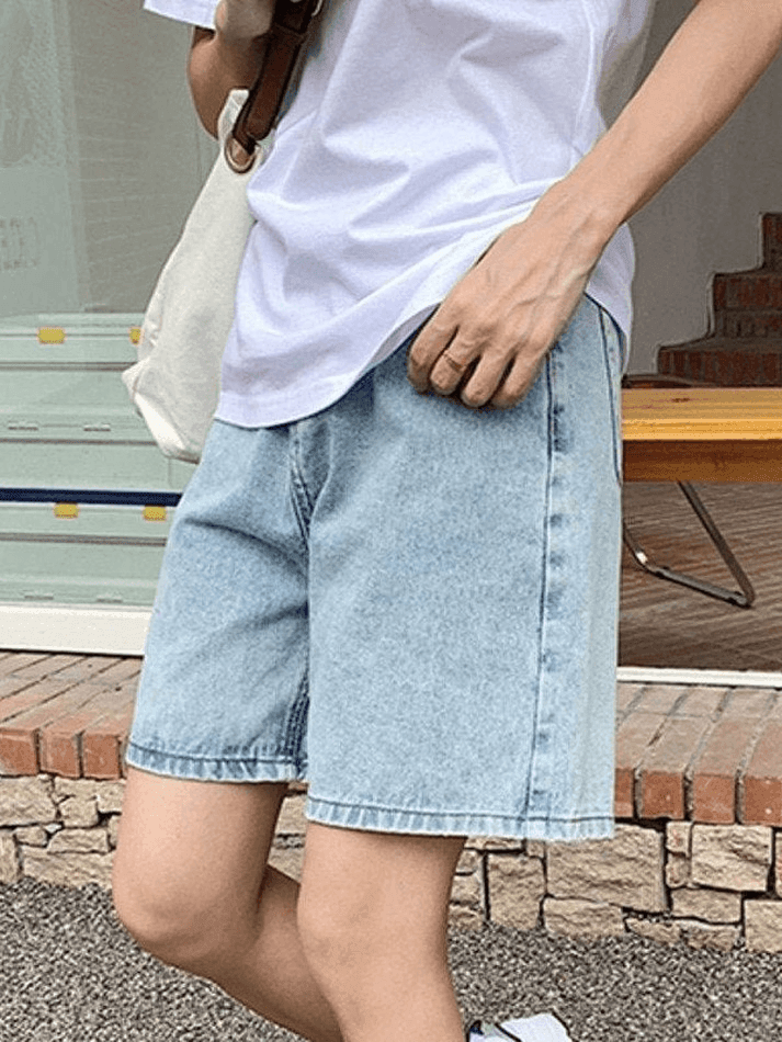 Shorts in denim blu retrò a vita alta con gambe dritte