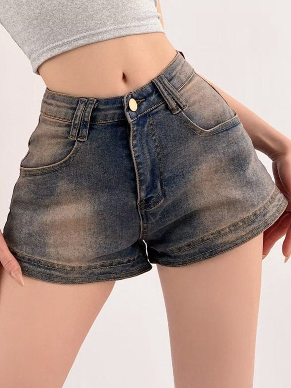 Blaue Vintage Distressed Denim Shorts mit Wascheffekt