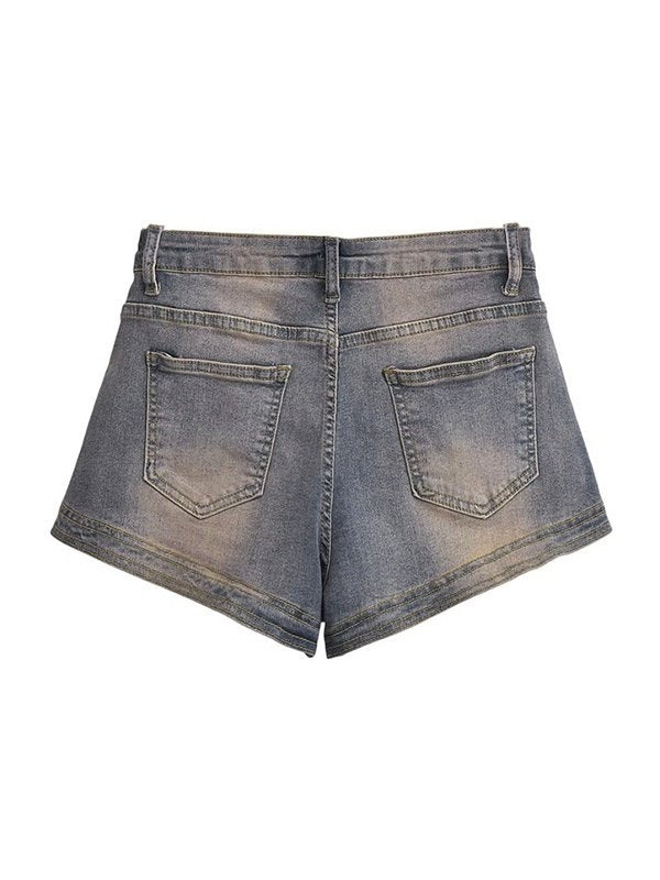 Blaue Vintage Distressed Denim Shorts mit Wascheffekt