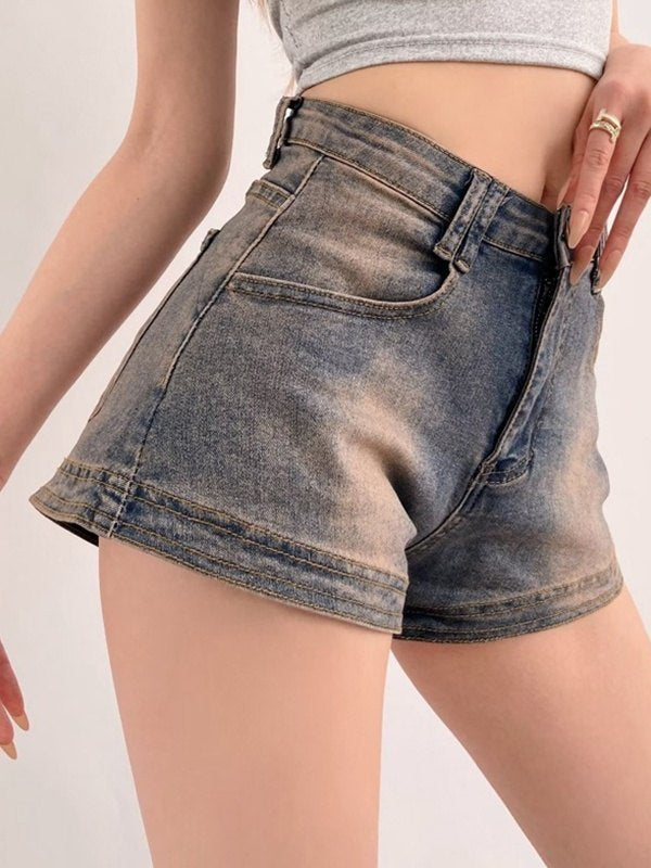 Blaue Vintage Distressed Denim Shorts mit Wascheffekt