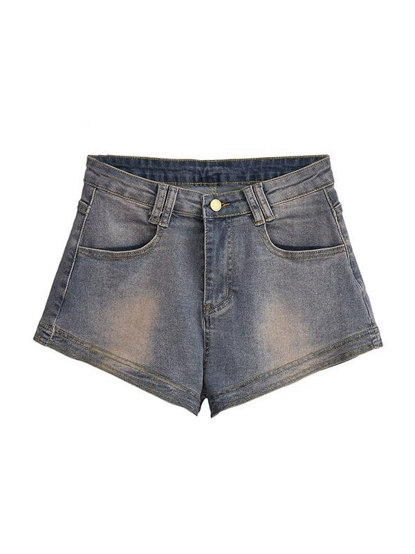 Blaue Vintage Distressed Denim Shorts mit Wascheffekt