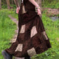 Brown vintage patchwork maxi skirt made of printed velvet