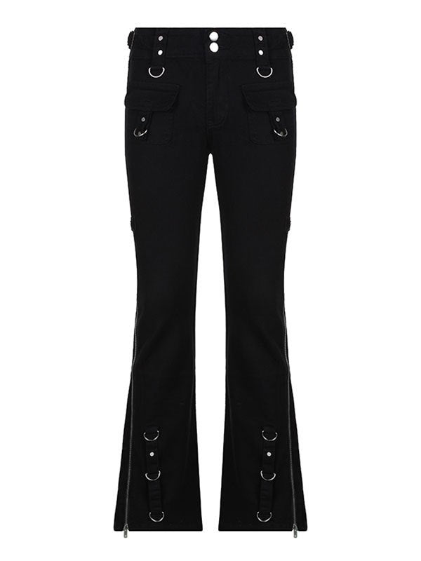 Low waist flared trousers with zip detail