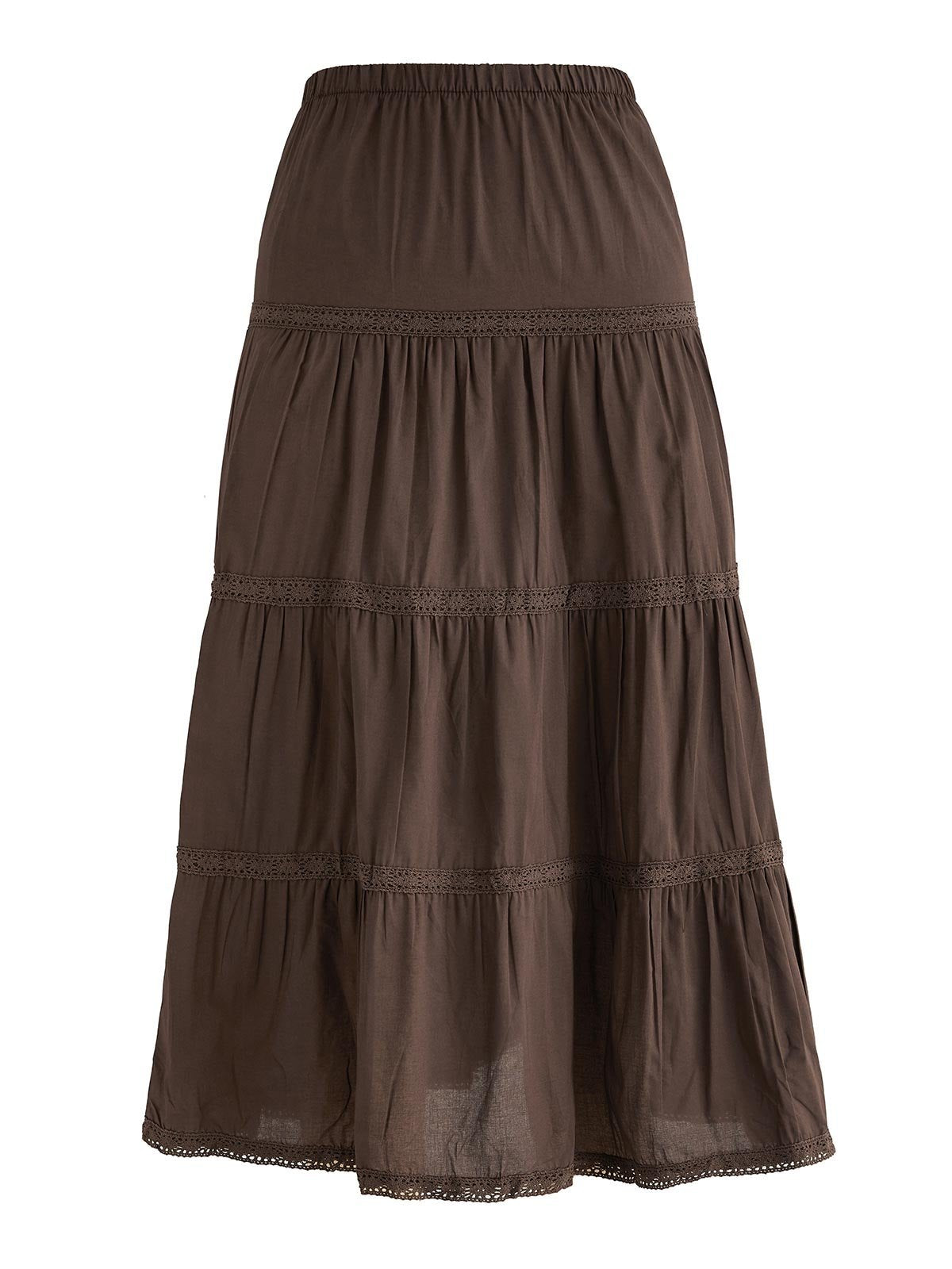 Brown Vintage Tiered Midi Skirt