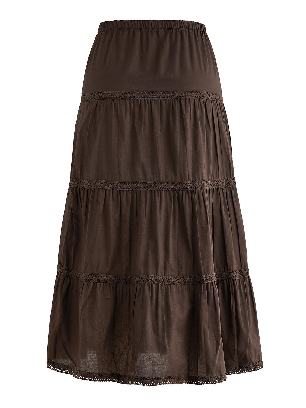 Brown Vintage Tiered Midi Skirt