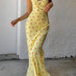 Yellow Cute Summer Maxi Dress with Floral Print