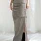 Grey Y2K Ruched Split Long Skirt