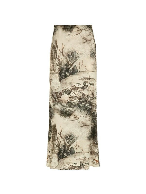 Hip Hop Maxi Skirt with Low Waist and Print