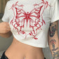 White Y2K butterfly print crop top