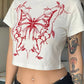 White Y2K butterfly print crop top