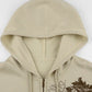 Vintage khaki zip-up hoodie with floral graphics