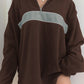 Brown retro sports fleece sweatshirt with patchwork and zipper