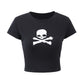 Schwarzes Kurzarm Y2K Crop Top T-Shirt mit Totenkopf Motiv