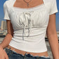 White vintage crop top with knot detail and patchwork