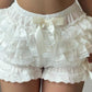 Vintage White Pumpkin Shorts with Lace Ruffle