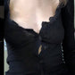 Black vintage lace trim knit top with buttons