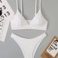 Set bikini in tinta unita a punto smock con scollo a V