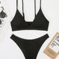 Set bikini in tinta unita a punto smock con scollo a V