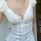 Knopfleiste Bestickte Spitzen Crop Bluse