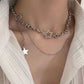 Vintage Silver Necklace with Rhinestone Star Pendant and Layers