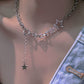 Vintage Silver Necklace with Rhinestone Star Pendant and Layers