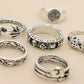 Set of 6 silver punk skull rings