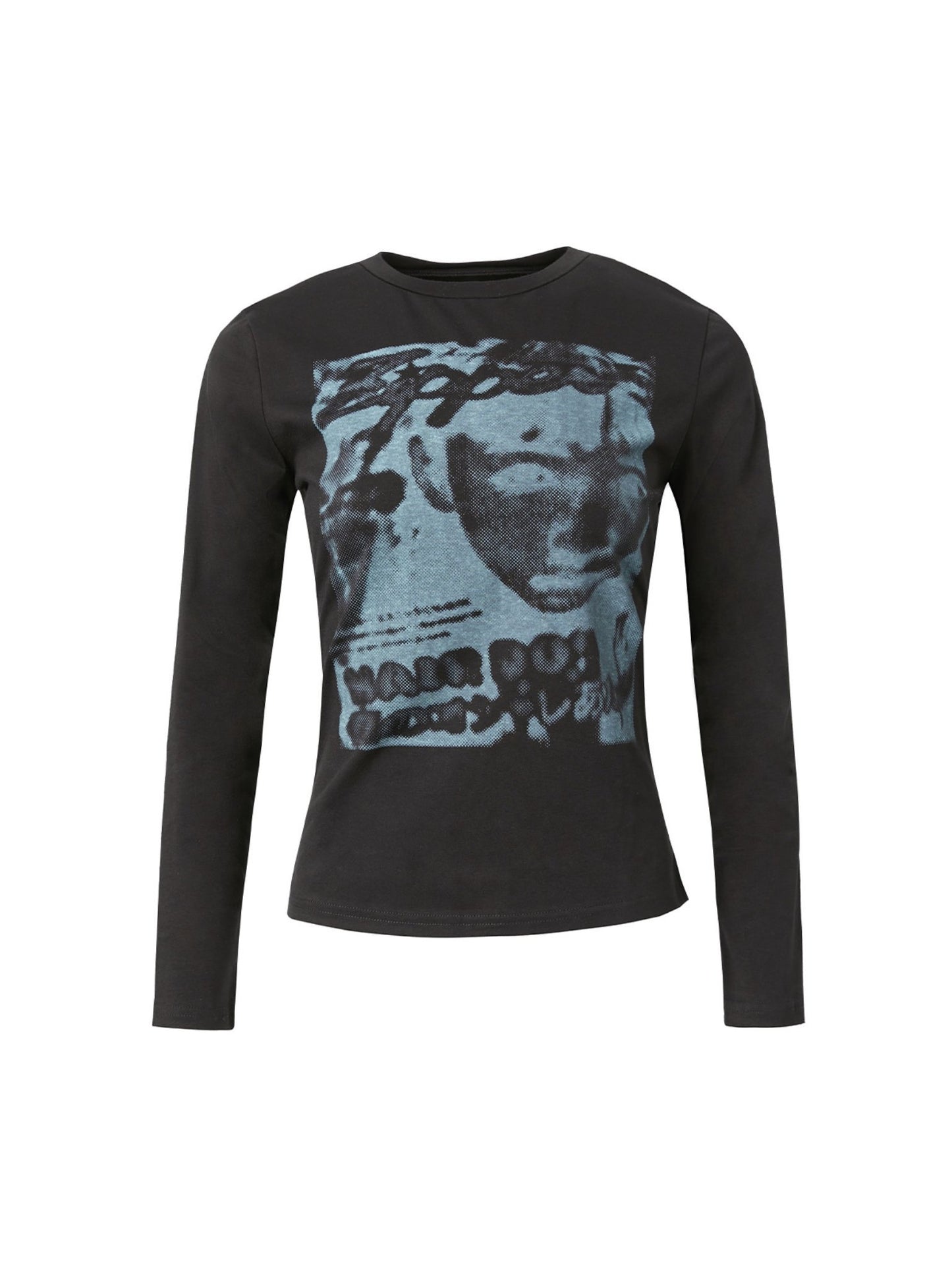 Black hip hop long sleeve shirt with pixel face print