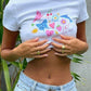 Vintage crop top with white fruit and butterfly print