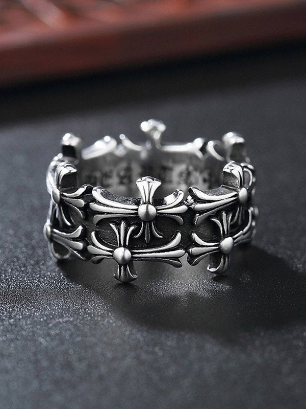 Dark Gothic Punk Engraved Cross Cuff Ring