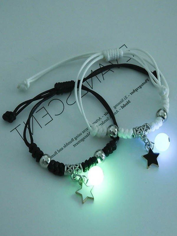 Set of 2 Black White Y2K Star Charm Luminous Rope Bracelet