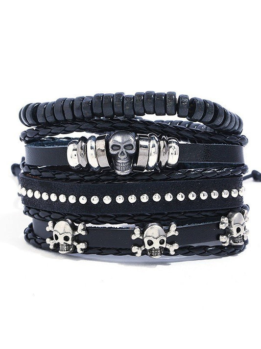 Set di bracciale punk in pelle PU da 4 pezzi con teschio