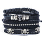 JY 4pcs Black Hip Hop Skull Pu Leather Bracelet Set/4pcs Black Hip Hop Skull Pu Leather Bracelet Set