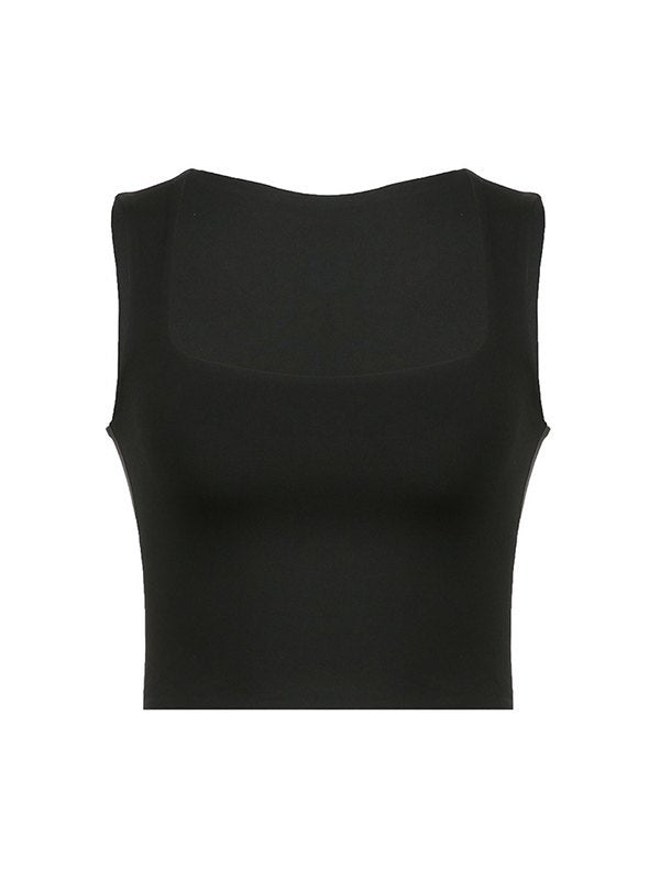 Schwarzes Klassisches Basic Crop Tanktop