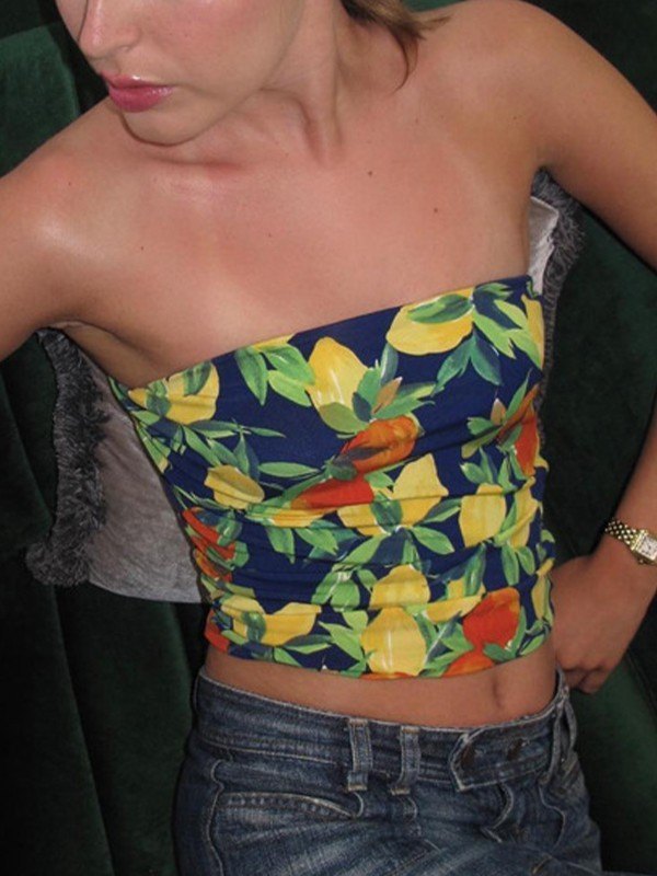 Top a fascia vintage stampato hawaiano