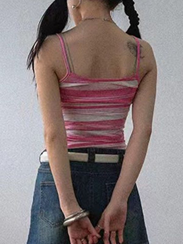 Pink Y2k Stripe Crop Cami Top