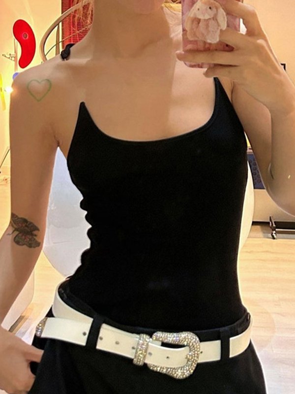 Schwarzes Vintage Slim Cami Top mit Transparenten Trägern