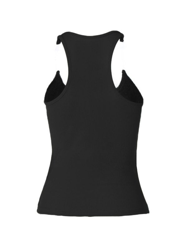 Schwarzes Vintage Slim Cami Top mit Transparenten Trägern