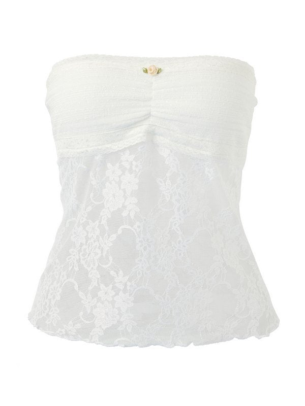 White cute bandeau top with lace seam