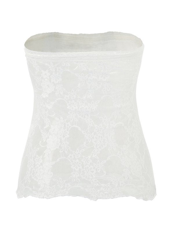 White cute bandeau top with lace seam