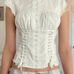 White Vintage Slim Straps Blouse with Short Sleeves