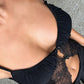 Schwarzes Sexy Cami Top mit Schleifen Spitzenpatchwork