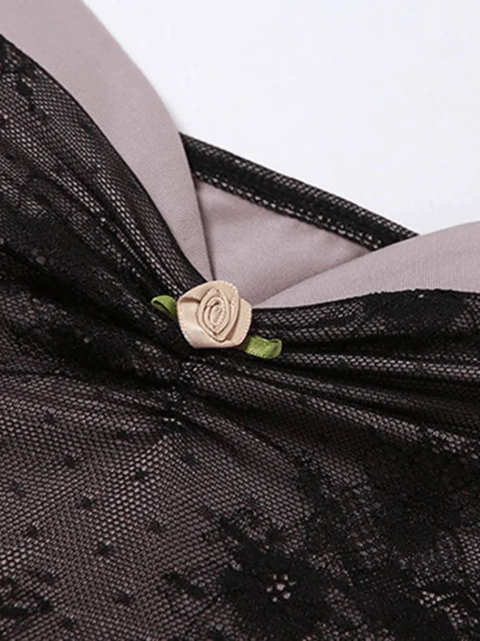 Kontrastfarbenes Vintage Spitzen Stitching Crop Cami Top