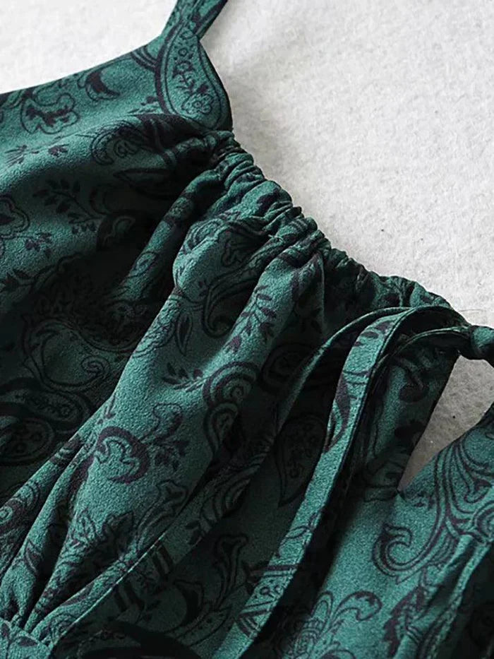 Green vintage mini dress with paisley pattern