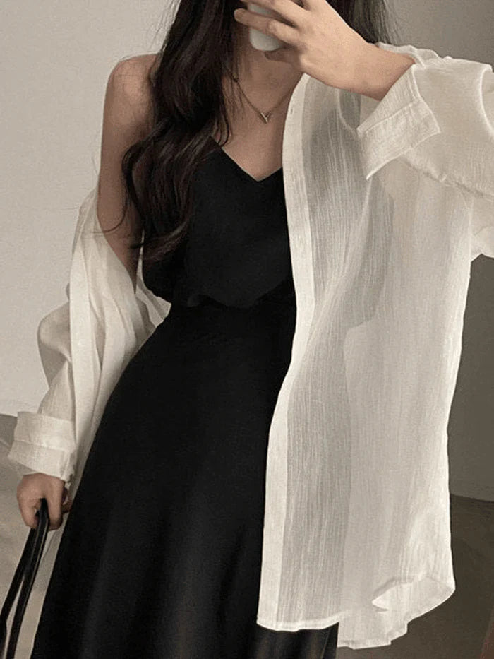 White Classic Sheer Long Sleeve Blouse