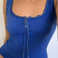 Blau Vintage Halsausschnitt Spitzen Stitching Cami Top