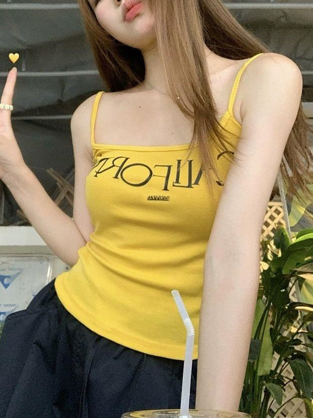 Yellow Hip Hop Letter Print Cami Top